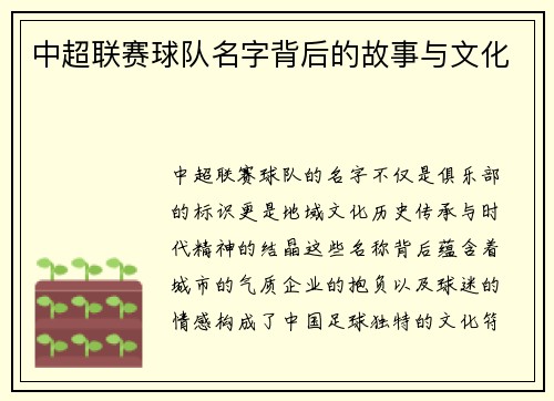 中超联赛球队名字背后的故事与文化